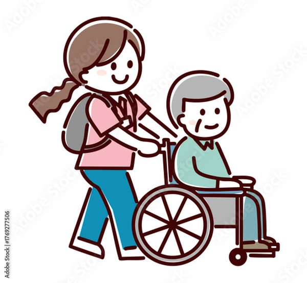 Obraz シンプル画　車椅子で送迎する女性