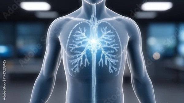 Fototapeta 3d transparent holographic body anatomy science model medical laboratory environment gigapixel detail view