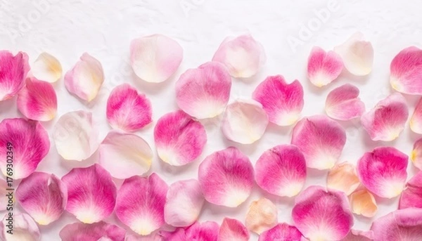Obraz delicate pink rose petals scattered on pristine white surface tranquil mood wallpaper design