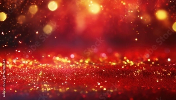 Fototapeta festive red christmas glitter explosion sparkling holiday backdrop banner copy space festive design