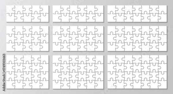 Fototapeta Puzzle grid process diagram presentation. 9 Jigsaw infographics collection. Puzzles set business chain infographic. Business info graphic with steps, parts. Vector illustration