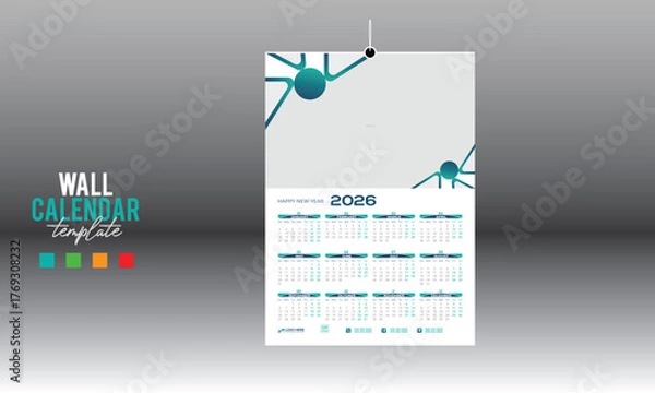 Fototapeta 12 month 2026 wall vector calendar design