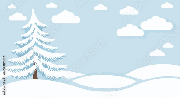 Fototapeta Sure, here is the requested stock photo descriptive title:

**Title:** Winter Wonderland Paper Cut Landscape with Snowy Tree