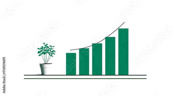 Fototapeta A plant is growing in a pot and a graph is shown with a green line