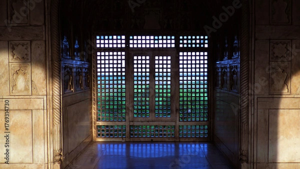 Obraz Corridor and pillars of Agra Fort (Qila Agra), Agra, Uttar Pradesh, India | UNESCO World Heritage Site