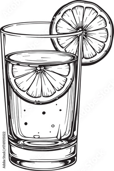 Fototapeta Refreshing Lemon Slice Drink in Clear Glass for Cool Summer Citrus Beverage with Fresh Flavour