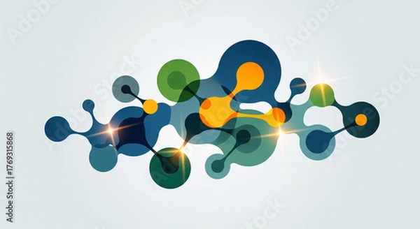 Fototapeta Abstract molecule and atom connection network, innovative science and technology concept illustration with glowing lights on a light gray background