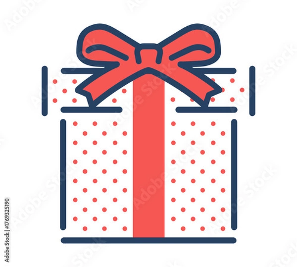 Fototapeta Red dotted gift box with ribbon and bow on transparent background