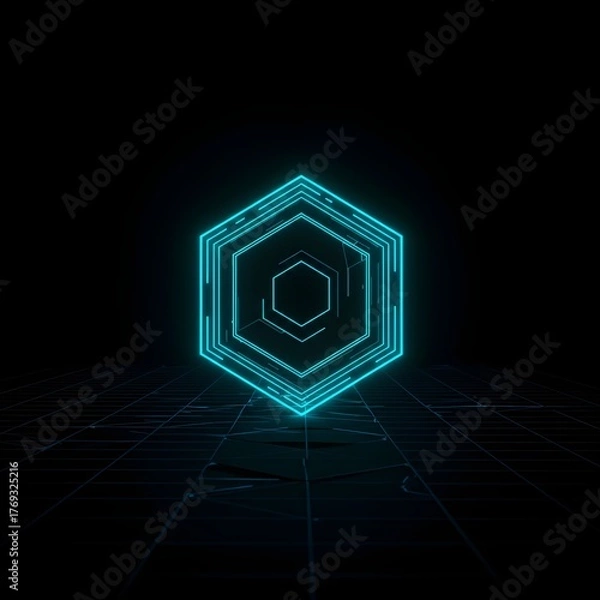 Obraz Glowing Hexagonal Portal, Futuristic Data Gateway, Abstract Digital Energy Tunnel