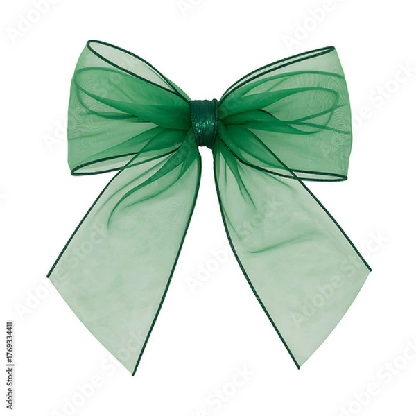 Fototapeta Green sheer bow isolated on transparent background, a decorative accent for gifts