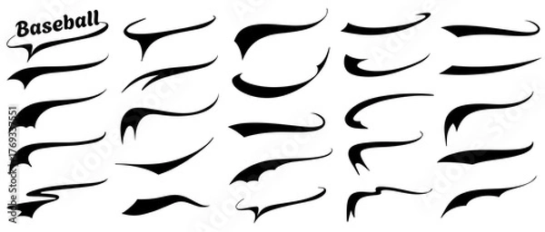 Fototapeta Typography font swoosh text tails for baseball and athletics. Retro underline swash strokes for lettering design.