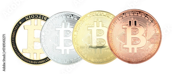 Fototapeta Concept with Bitcoin cryptocurrency coins, isolated on a transparent background
