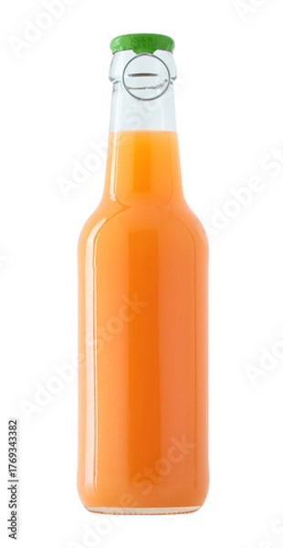 Fototapeta Glass bottle of fresh orange juice, isolated on a transparent background