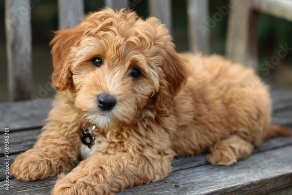 Fototapeta Adorable Mini Goldendoodle Puppy: The Perfect Cute Companion for Your Home