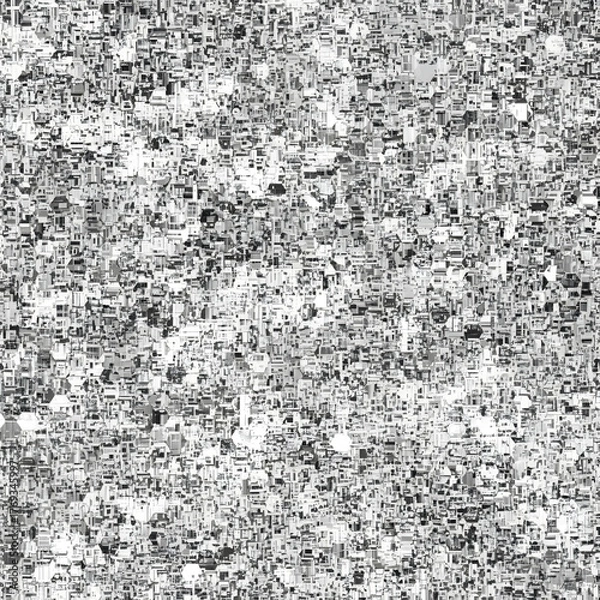 Fototapeta Abstract grayscale pattern formed by numerous small, irregular shapes with varied textures, creating a sense of depth and complexity. 