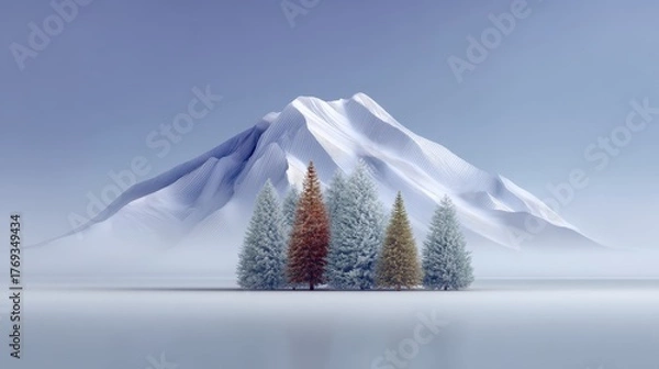 Fototapeta Winter wonderland scene showcases majestic snowy peaks scenic mountain panorama reveals snow covered trees and vista