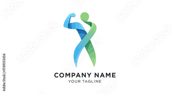 Fototapeta Abstract fitness logo representing strength and wellness with vibrant colors and dynamic design.