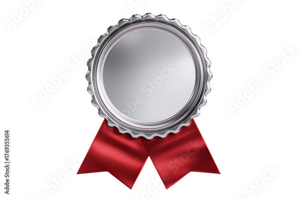 Fototapeta Silver award ribbon and seal for achievements. isolated on a transparent background.
