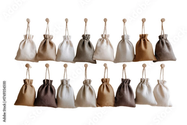 Fototapeta Variety of stylish fabric bags in neutral colors. isolated on a transparent background.