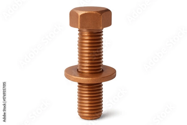 Obraz Bronze metallic bolt and washer on transparent background