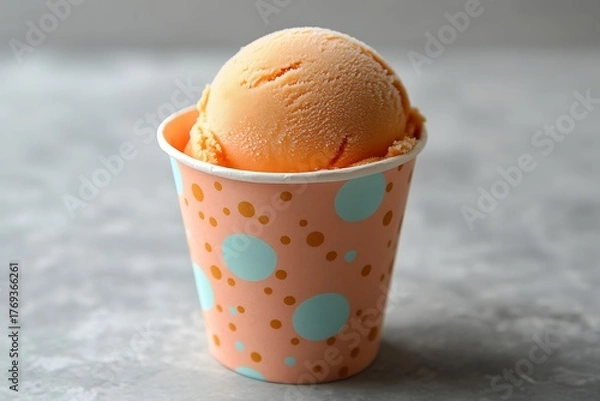 Fototapeta Ice cream scoop on Colorful paper cup, Passion flavor