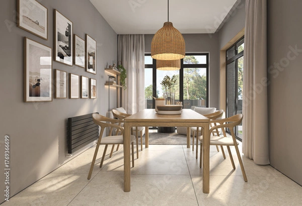 Fototapeta Modern style conceptual interior room veranda 3d illustration