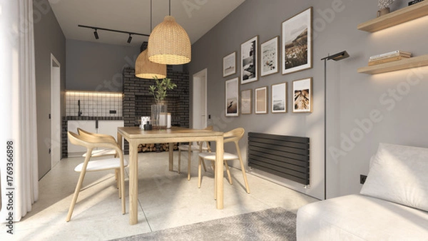 Fototapeta Modern style conceptual interior room veranda 3d illustration