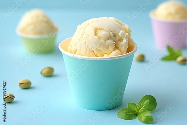 Fototapeta Ice cream scoop on Colorful paper cup