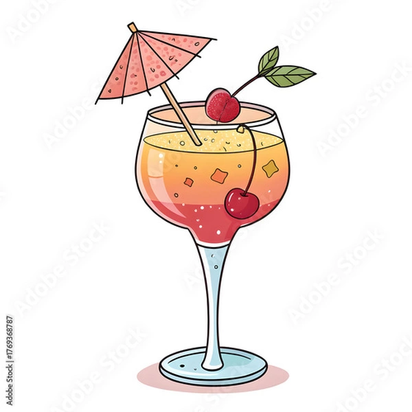 Fototapeta A colorful cocktail glass in emoji style with garnish and vibrant drink, isolated