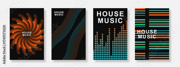 Fototapeta Music poster background set. Minimalist template with  gradient geometric design. Suitable for music festival, party, flyer, club and social media banner. Vector