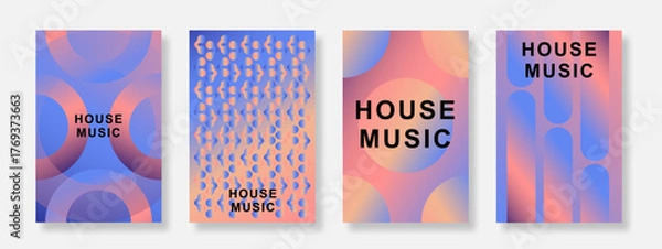 Fototapeta Modern music poster background set. Minimalist cover template with gradient geometric design. Suitable for club, party, music, flyer and social media banner. Vector