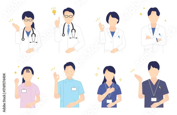 Fototapeta 医療従事者のシンプルイラスト素材セット