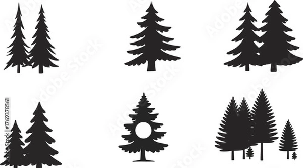 Fototapeta Collection of silhouette evergreen trees for design and illustration