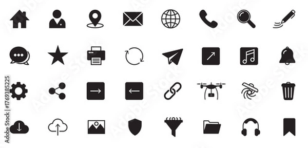 Fototapeta Call mail chat location vector icons flat editable stroke, Icon set for digital apps and websites, Classic website symbol vector collection, Versatile vector icon set for creative projects, vector 
