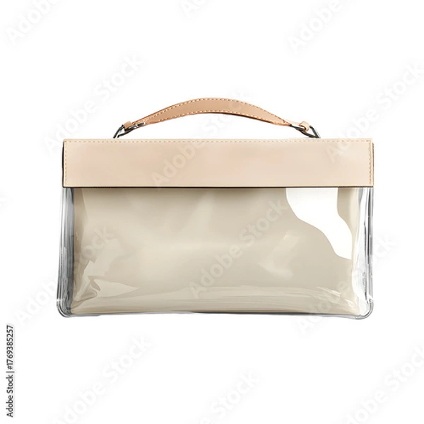 Fototapeta Stylish Transparent Pouch Mockup with Leather Handle for Professional Design Showcase