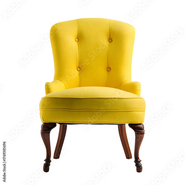 Obraz Modern Yellow Upholstered Chair with Sleek Legs Isolated on White Background