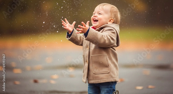 Fototapeta Joyful Child in Nature's Embrace: A giggling child, radiates pure joy as they playfully interact with nature, exuding a sense of wonder and childlike innocence.