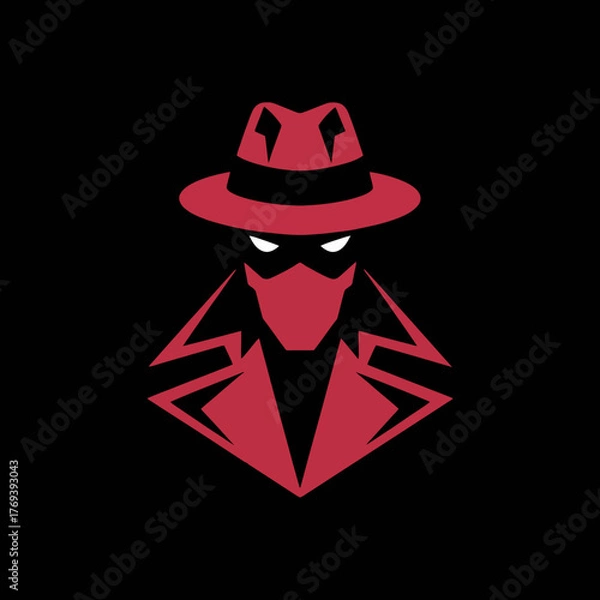 Fototapeta Stylized red detective or spy character wearing a fedora hat and trench coat isolated on transparent background