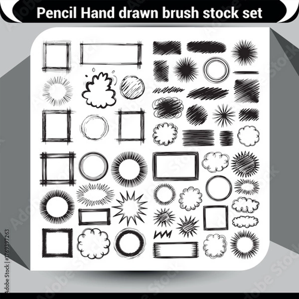 Fototapeta Pencil hand drawn brush stock set for creative design elements and artistic textures