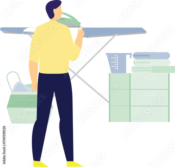 Obraz The boy is ironing clothes