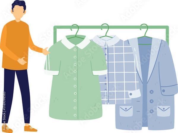 Obraz The boy is pick up laundry.