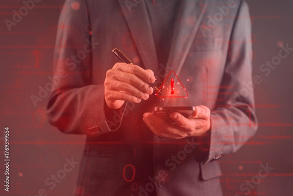 Fototapeta Business warning and cybersecurity alert.
Risk danger and data protection concept.