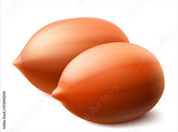 Obraz Peanuts isolated on white background. For packaging with peanut butter, a mixture of nuts. Vegetable protein for vegetarians, a healthy product. Realistic vector 3D illustration.