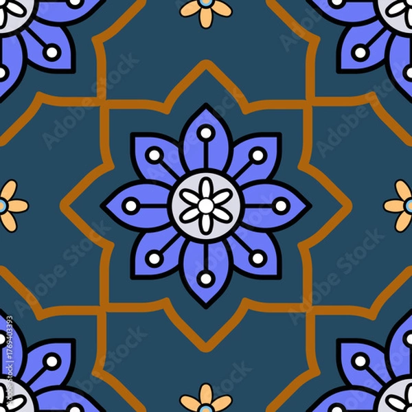 Fototapeta Geometric, ethnic oriental ikat seamless pattern treditional Design for background, carpet wallpaper, clothing, wrapping, batik, fabric, Vector illustration, embroidery style.  