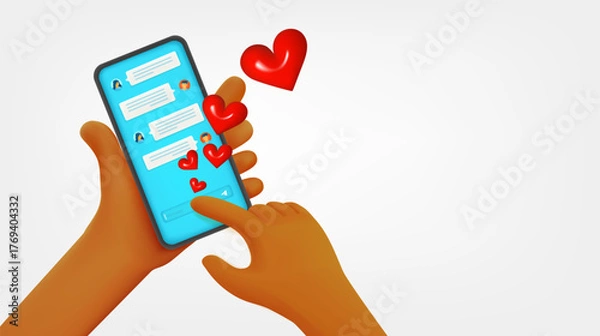 Fototapeta Dating via smartphone. 3d vector concept