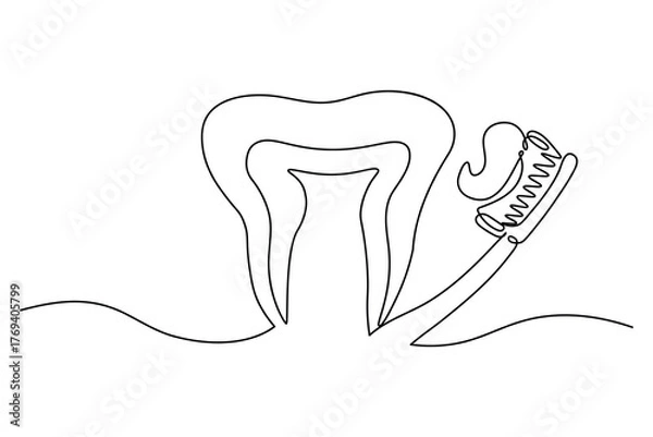Obraz Dental tooth icon simple one line art design isolated on white background
