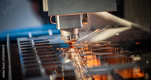 Obraz CNC Laser cutting of metal, modern industrial technology.