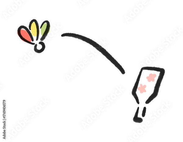 Fototapeta 墨絵のシンプルな羽根つき　羽子板・羽根・正月素材