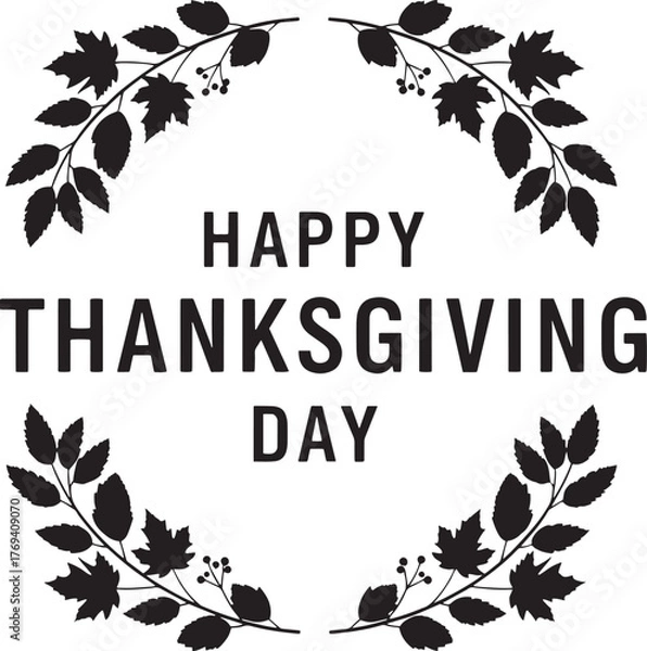 Fototapeta floral frame with leaves with 'happy thanksgiving day', editable file