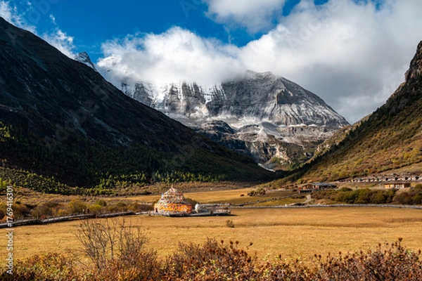 Fototapeta A famous snowy mountain tourist destination in the eastern part of the Qinghai-Tibet Plateau, Daocheng Yading in China.